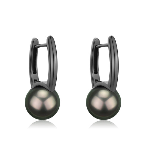 9-10mm Tahitian Pearl & Noir Elegance Barrel Earrings - House Of Pearls
